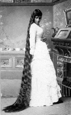 Woman with very long hair